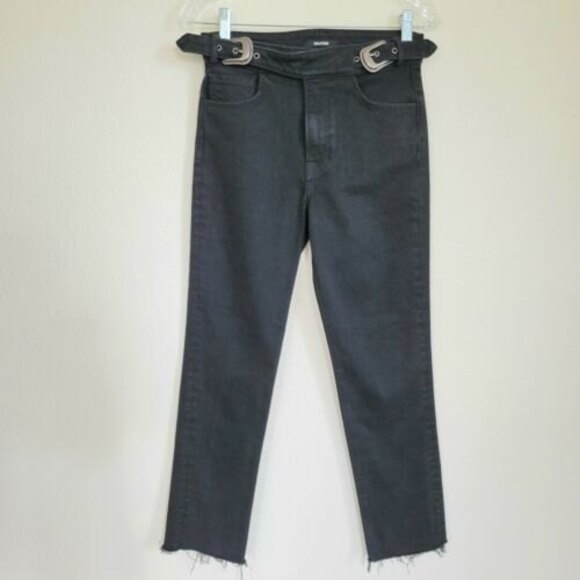 Grlfrnd High-Rise Jeans Women's 27 Black Zoey Double Western Buckle Belted - Picture 1 of 12